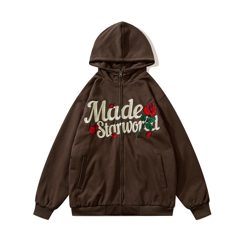 American Retro Street Geborduurde Letter Hoodie