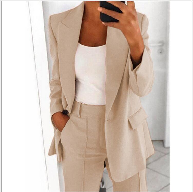 Stijlvolle Fashio Casual Business Effen Kleur Slim Fit 2-delige Pak * Revers Blazer & Pantalon met Enkele Knoopsluiting en Zak * voor Dames/Plus-size & Meiden