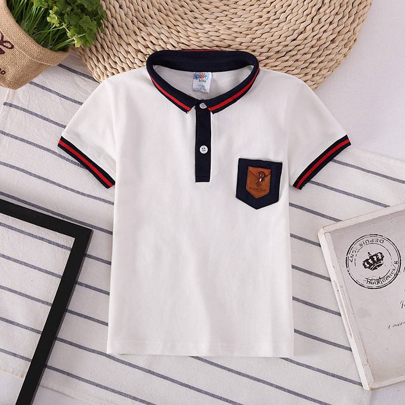 Europese Designer Ontwerp ModIeuze Casual Effen Kleur Poloshirt met Geborduurde Zak met Korte Mouwen voor Kinderen