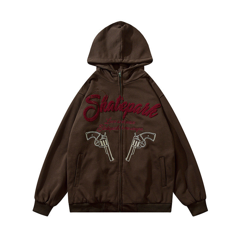 American Retro Street Geborduurde Letter Hoodie