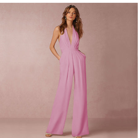Trendy Casual Effen Kleur Mouwloze Halter Jumpsuit met Zakken voor Dames/Plus-size & Meiden