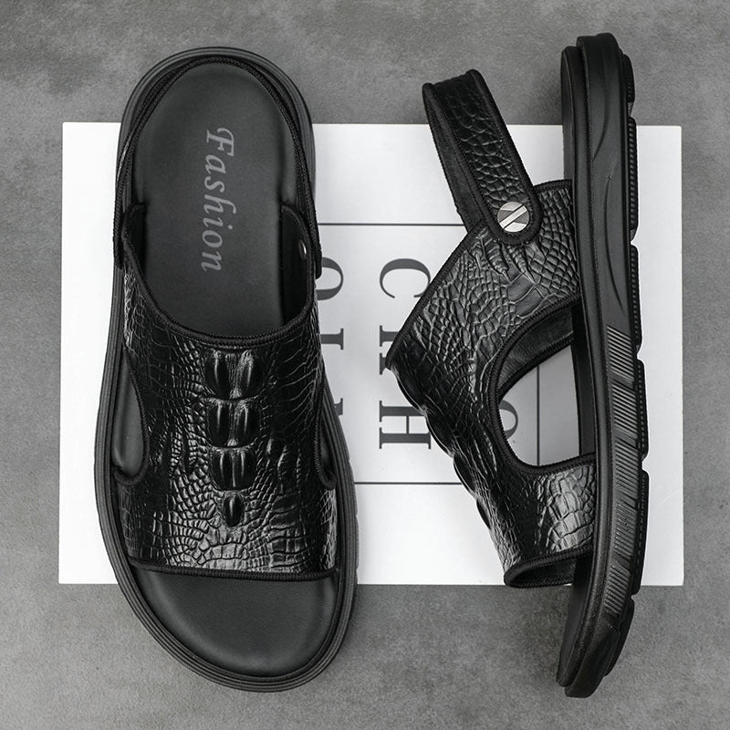 Europese Uniek Designer Fashion Casual Strand Sandalen met/zonder Hak van Echt Leer met Patroon voor Heren