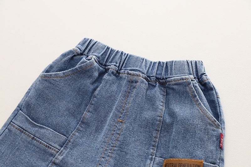 2-delige Kinderoutfit Sweatshirt met Bedrukte Cartoon & Jeans voor Peuters/ Kinderen