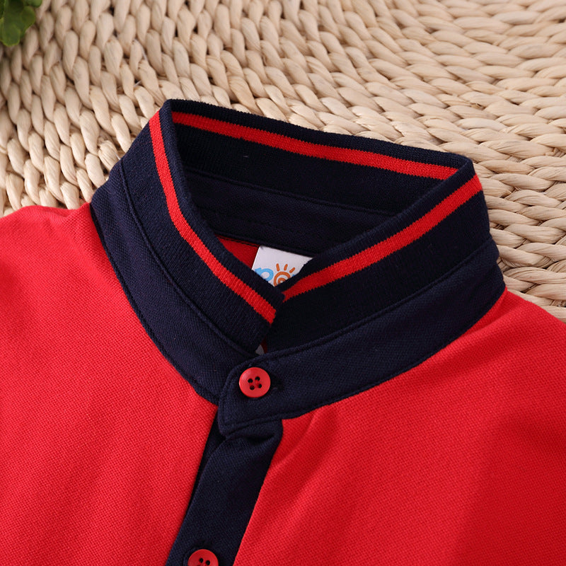 Europese Designer Ontwerp ModIeuze Casual Effen Kleur Poloshirt met Geborduurde Zak met Korte Mouwen voor Kinderen