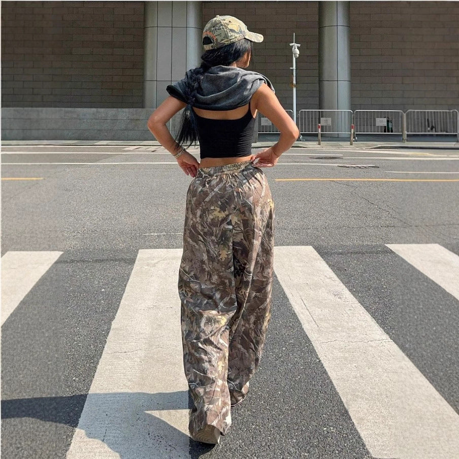 Afslankende casual broek Hiphop Retro Street Multi-pocket camouflage cargobroek voor vrouwen Y2k Hiphop Cargo Grunge baggy broek