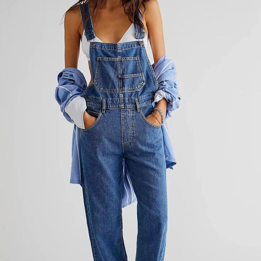 Fashion Klassieke Casual Oversized Denim Overall met Zakken voor Dames & Plus-size