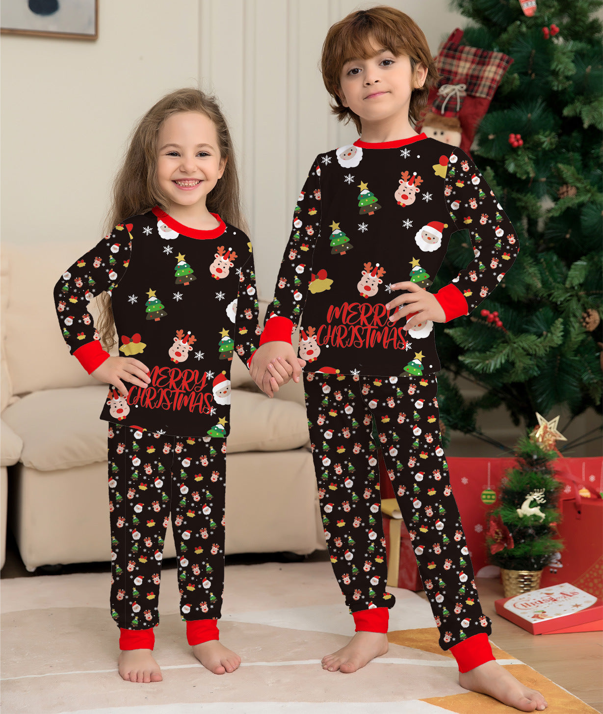 Kerstmis Familie Trendy Casual Matching Kerstpyjama Sets met Kerstmisprint voor Gezin & Koppels