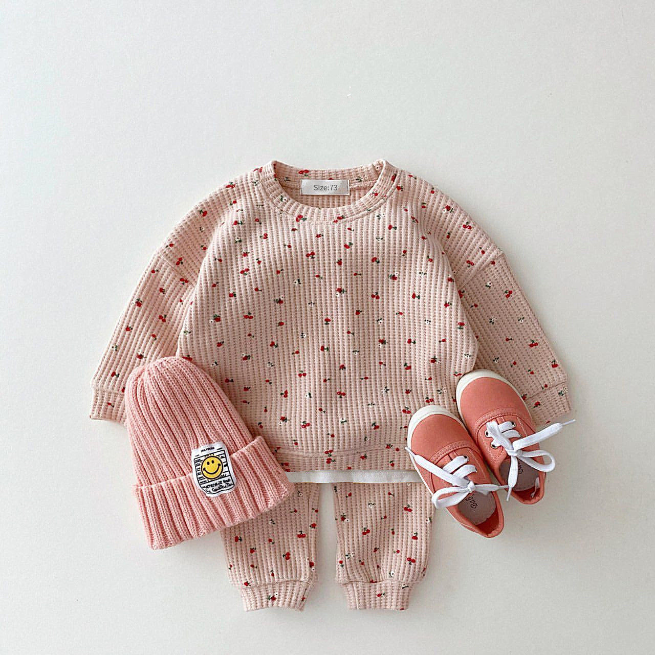 Casual 2delige-set Wafel Sweatshirt & Broek met Fruitprint voor Baby's / Peuters