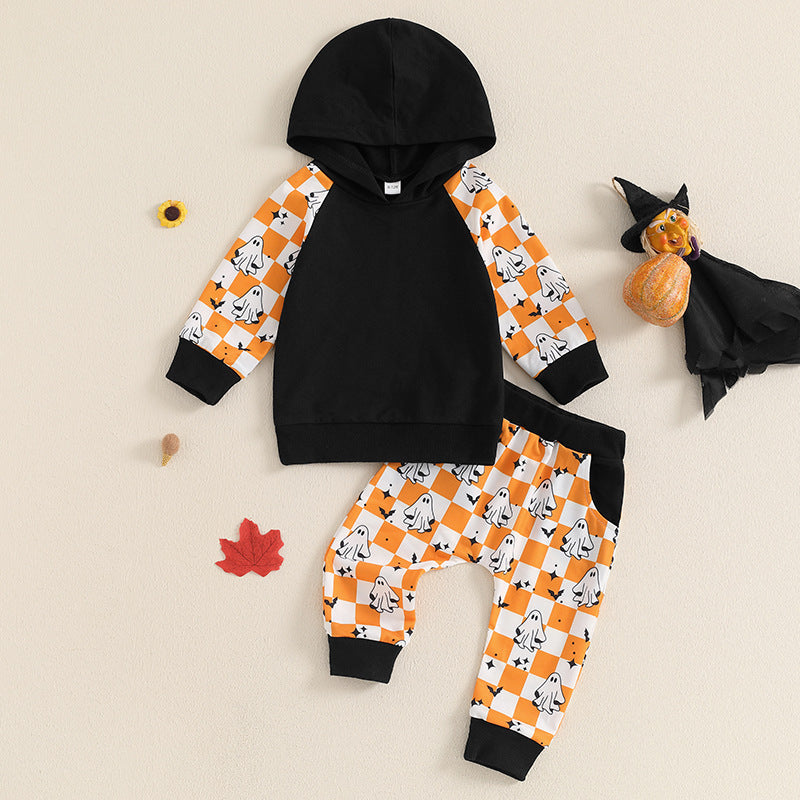 Europees en Amerikaans Stijl voor Halloween Tweedelige Kinderset met  Hoodie & Geruite Broek
