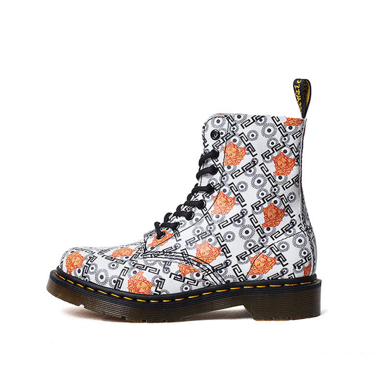 Amerikaanse Casual Retro Grafische Ontwerp Martin-Boots van Echt Leer met Ronde Neus en Vetersluiting voor Unisex