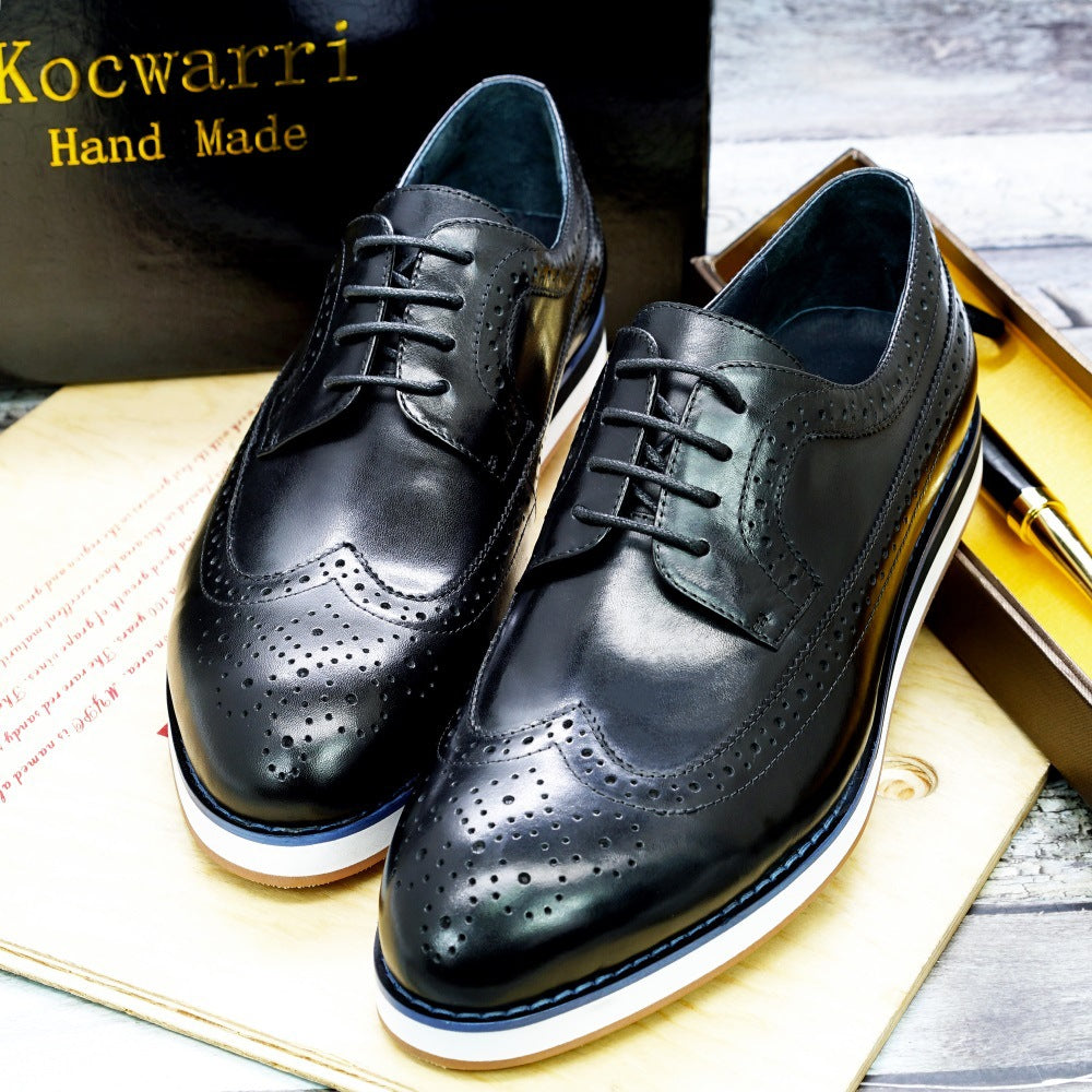 Europese en Amerikaanse Casual Business Handgemaakte Platte Wingtip Brogue Oxfort Schoenen van Echt Leer met Vetersluiting voor Heren