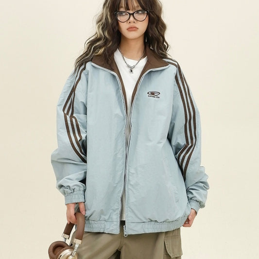 Amerikaanse Retro College Style Reversible Jacket met Ritssluiting en Patroon voor Dames & Plus-size