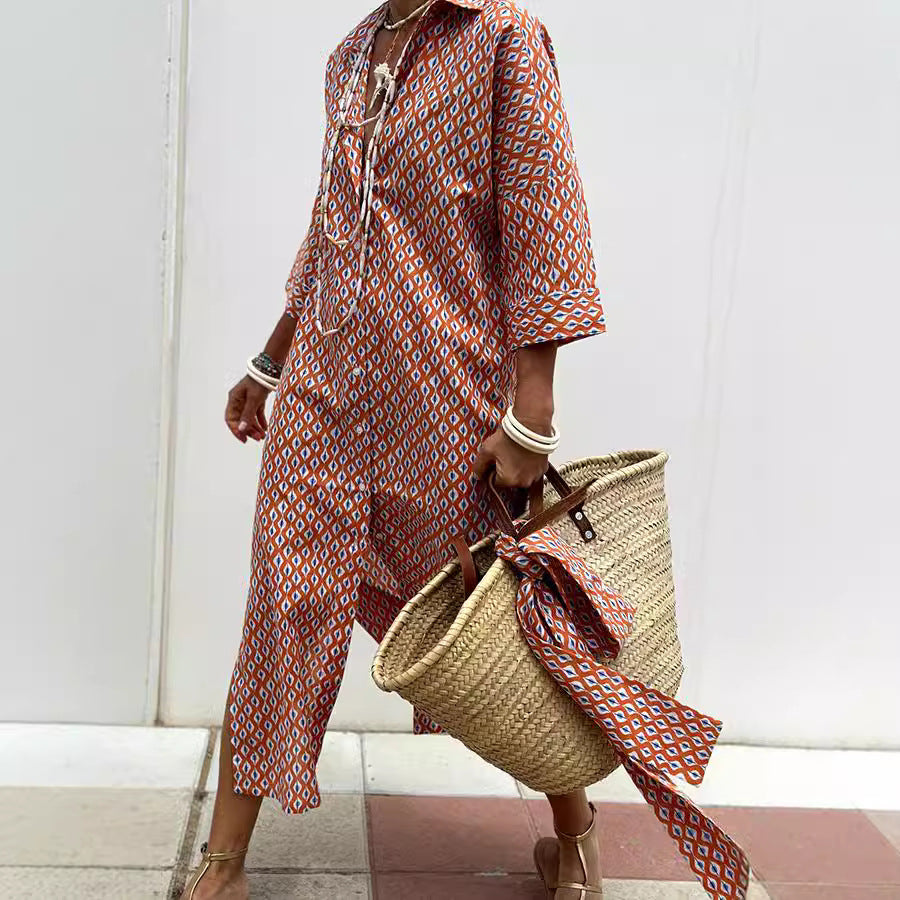 Modieuze Stijlvolle Gestreepte/Geruite Lange Revers Overhemdjurk met Riem en Knoopsluiting Dames/Plus-size & Meiden