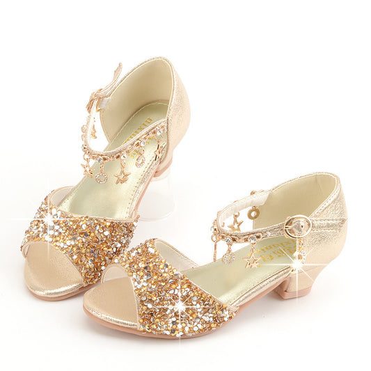 Elegante Feest/Prinsessen Sandalen Lage Hak met Glitters Strass-steentjes en Gesp Band voor Meiden
