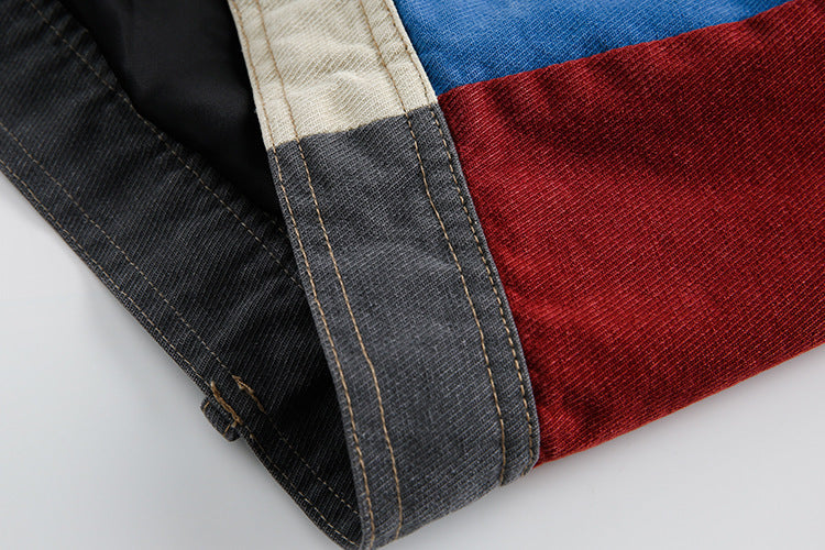 Retro Casual Losse Multi-pocket Spijkerjacket met Pathwork voor Dames/ Plus-size & Heren