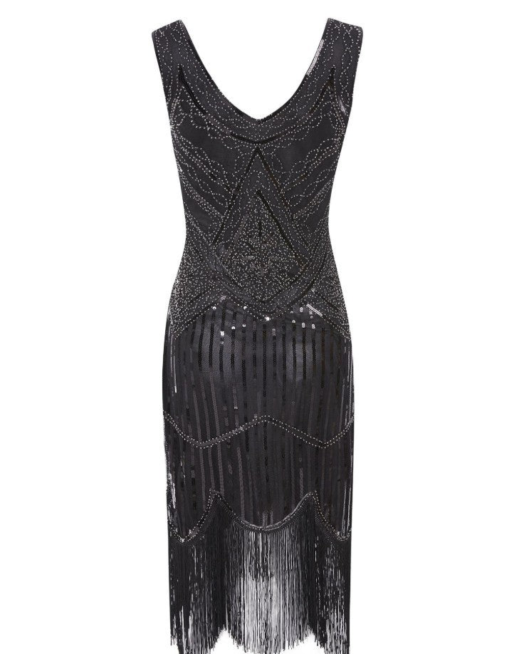 Stijlvolle Vintage Cocktail/Avond Jurk met Pailletten en Franjes voor Dames & Plus-size