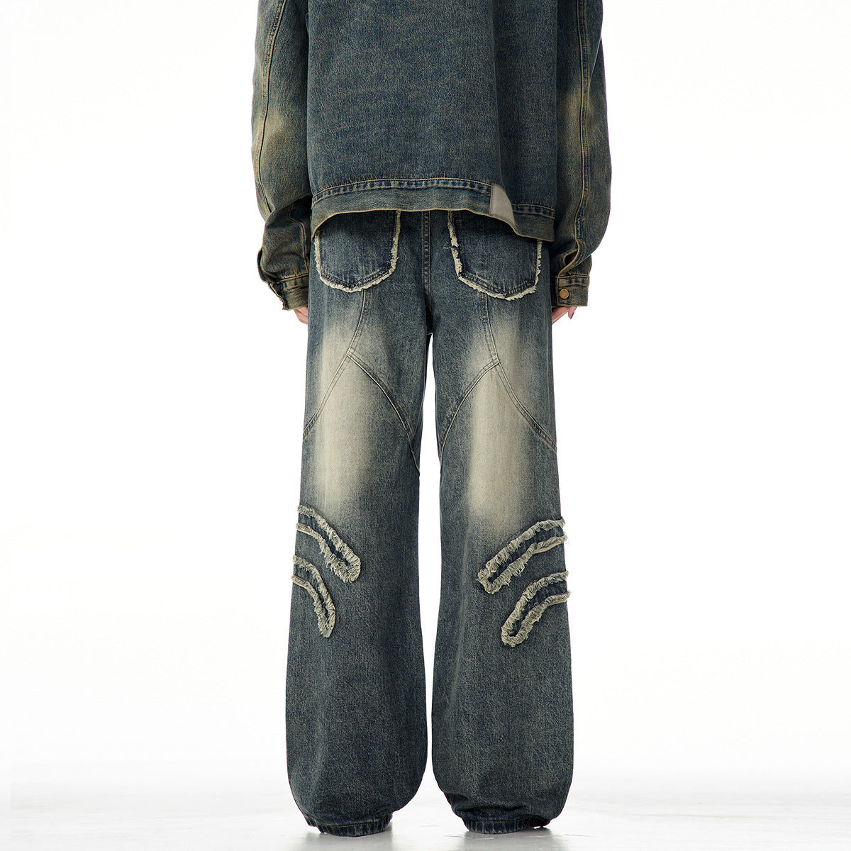 American Designer Washed Straight Retro Jeans met Patchwork voor Heren/ Jongens