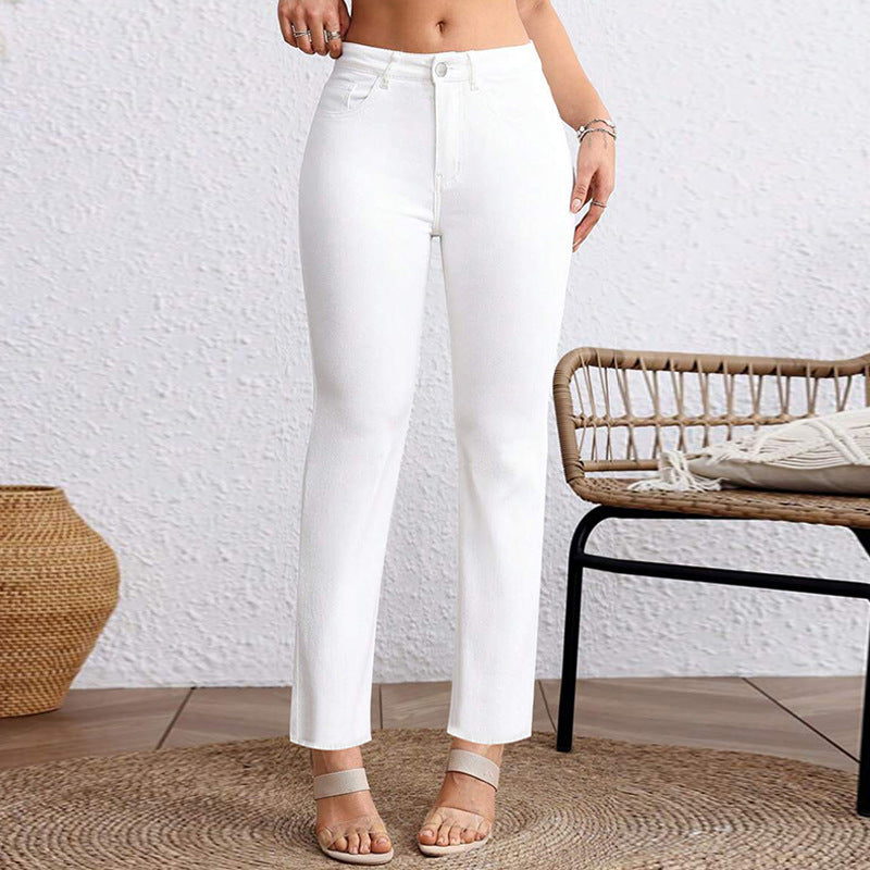 Europese en Amerikaanse Stijl Trendy Witte Cropped Straight Jeans voor Dames/ Plus-size & Meisjes