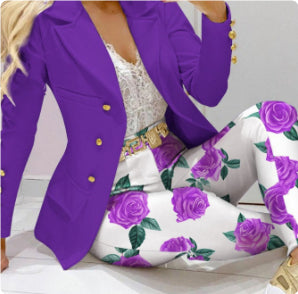 Casual Temperament Effen Kleur 2-delige Pak met / zonder Bedrukking * Blazer met Knopen & Pantalon met Trekkoord * voor Dames & Meiden