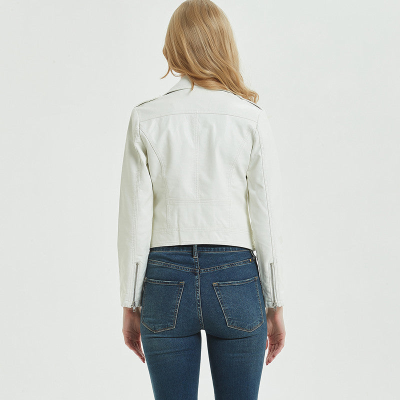 Europese en Amerikaanse Vintage Korte Motorjacket van PU-Leer met Ritssluiting voor Dames