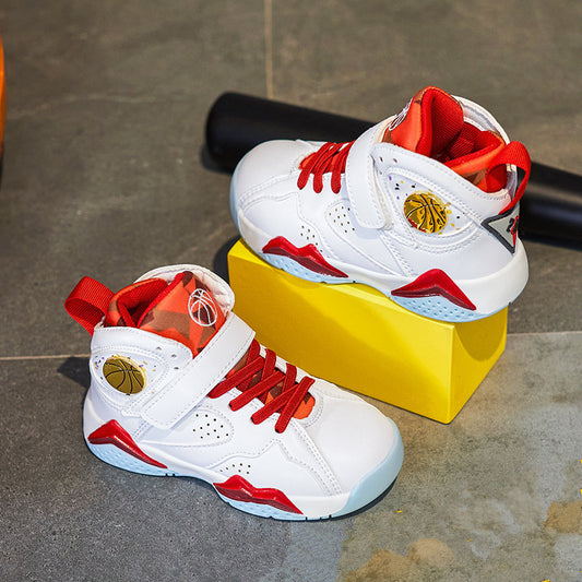 Trendy Casual High-Cut Basketbalschoenen van PU-Leer en Mesh met Klittenband voor Jongens