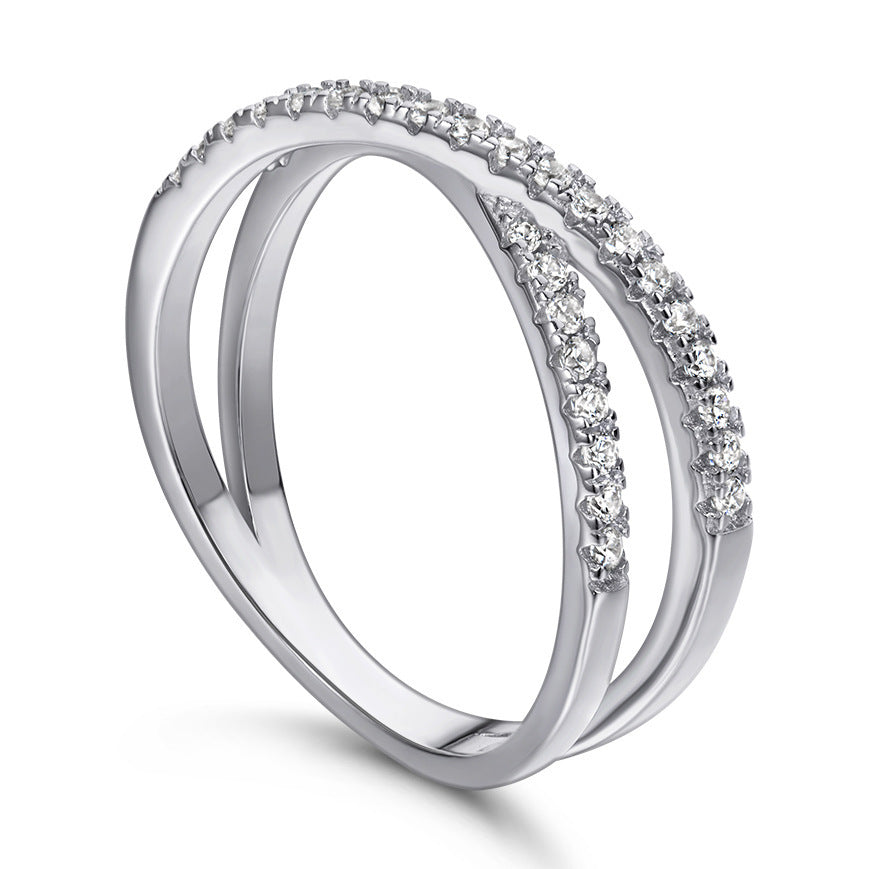S925 Sterling Zilveren Europese Elegante Vergulde Witgoud Geometrisch Verlovingsring met Zirkoonsteentjes voor Dames