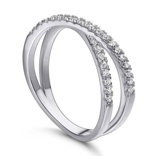 S925 Sterling Zilveren Europese Elegante Vergulde Witgoud Geometrisch Verlovingsring met Zirkoonsteentjes voor Dames