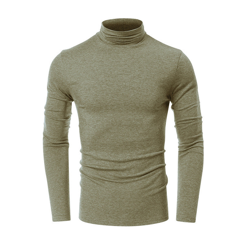 Amerikaanse Casual Elegante Slim-fit Effen Kleur Turtleneck T-shirt met Lange Mouwen voor Heren