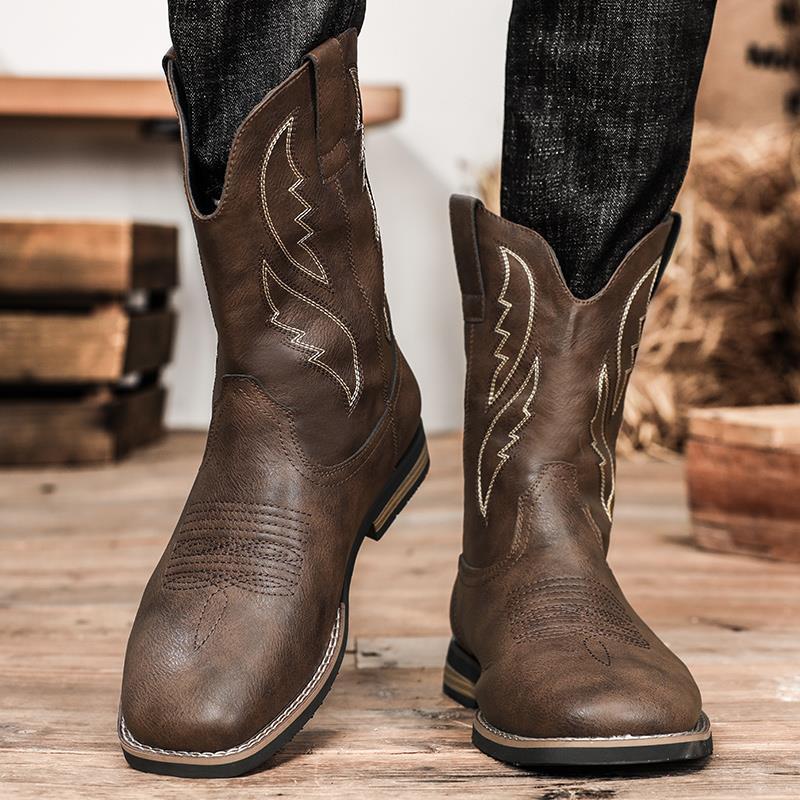 Retro Winterse Western Cowboy Worker Boots van Echt Leer met Rubber Zool voor Heren