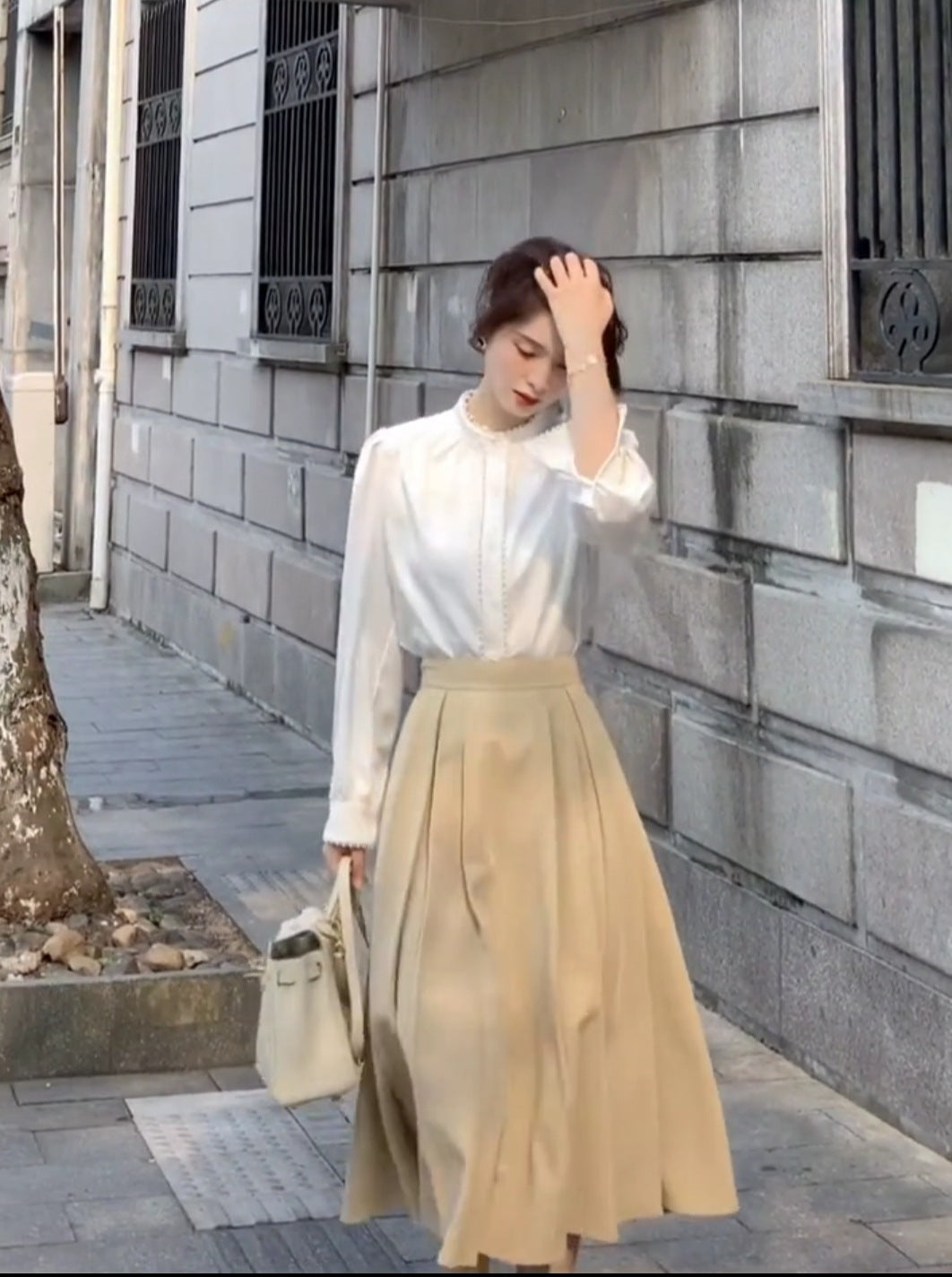 Elegante Beige Lange 2/3 delige Mantelpak/ Los met Bijpassende Riem voor Dames