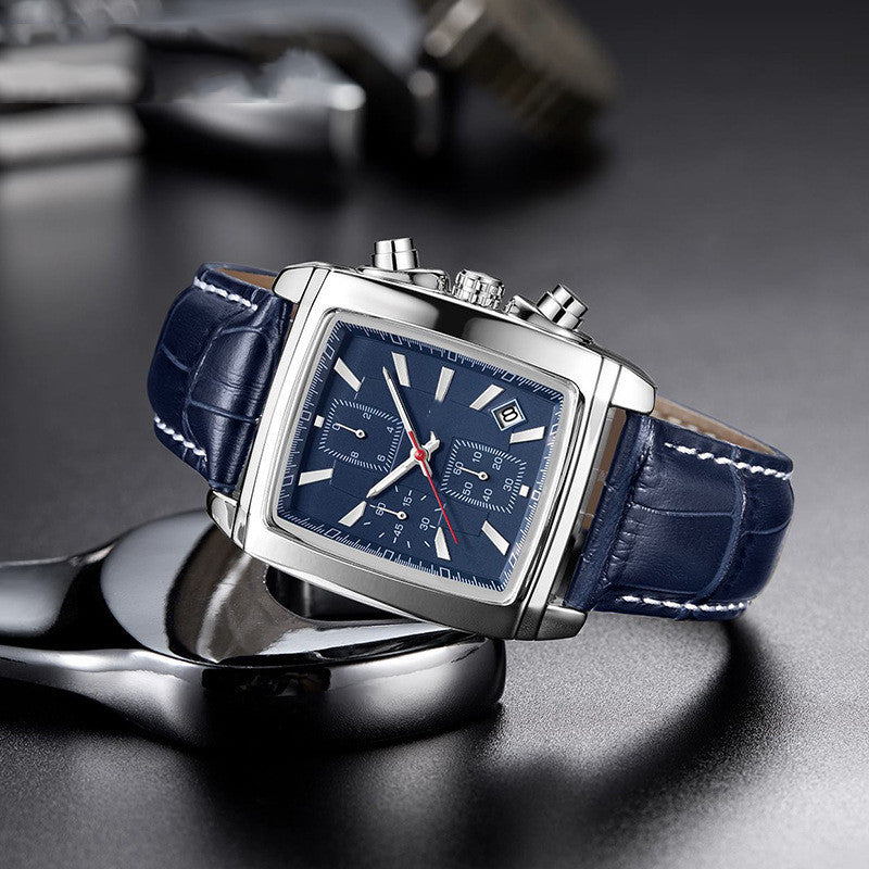 Fashion Vintage Vierkant Multifunctioneel Quartz Horloge voor Heren