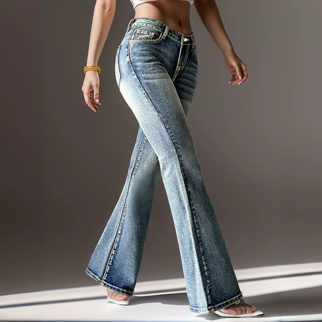 Geborduurde Vintage Jeans met Hoge Zakken voor Dames/ Plus Size & Meisjes
