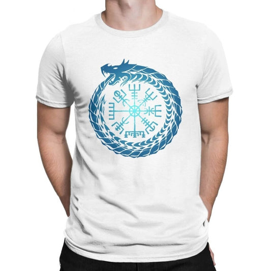 Europese Casual Digitaal Bedrukte Runenkompas T-shirt met Ronde Hals en Korte Mouwen voor Heren