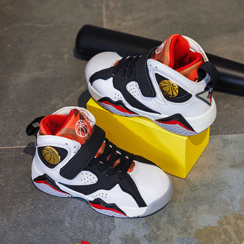 Trendy Casual High-Cut Basketbalschoenen van PU-Leer en Mesh met Klittenband voor Jongens