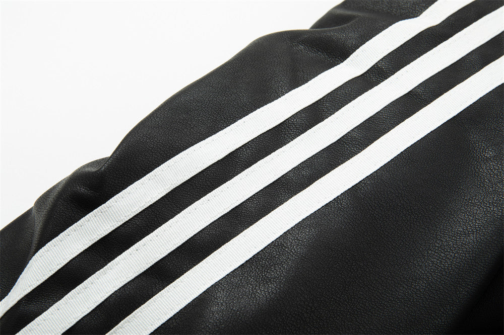 Casual Gestreepte Jas van PU-Leer met Capuchon en Rits voor Heren