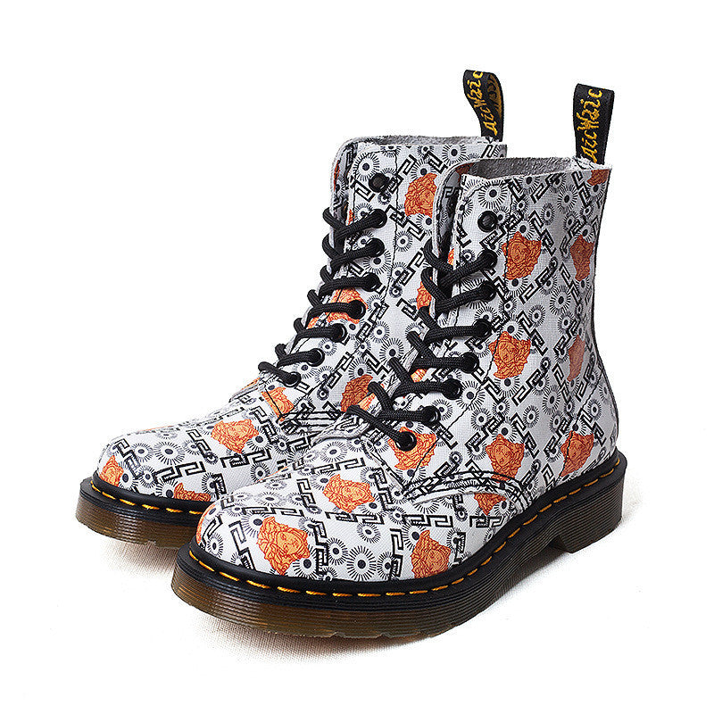 Amerikaanse Casual Retro Grafische Ontwerp Martin-Boots van Echt Leer met Ronde Neus en Vetersluiting voor Unisex