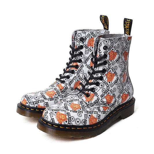 Amerikaanse Casual Retro Grafische Ontwerp Martin-Boots van Echt Leer met Ronde Neus en Vetersluiting voor Unisex