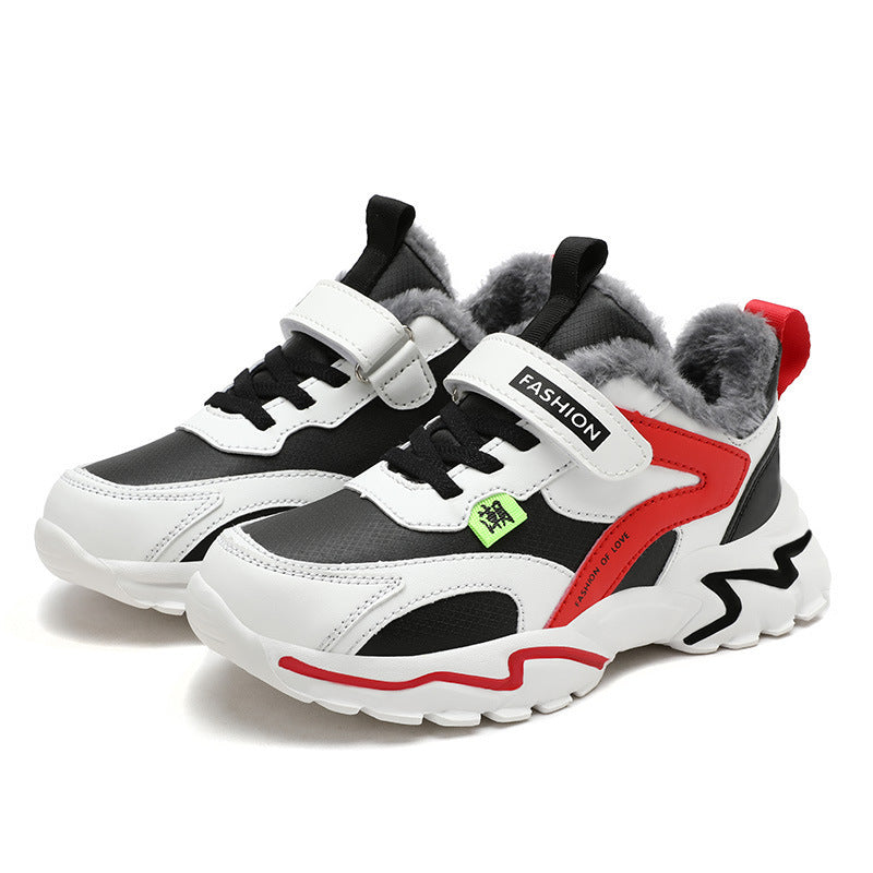 Winter Warme Kinderschoenen van PU-Leer en Fluweel met Klittenband voor Teenager