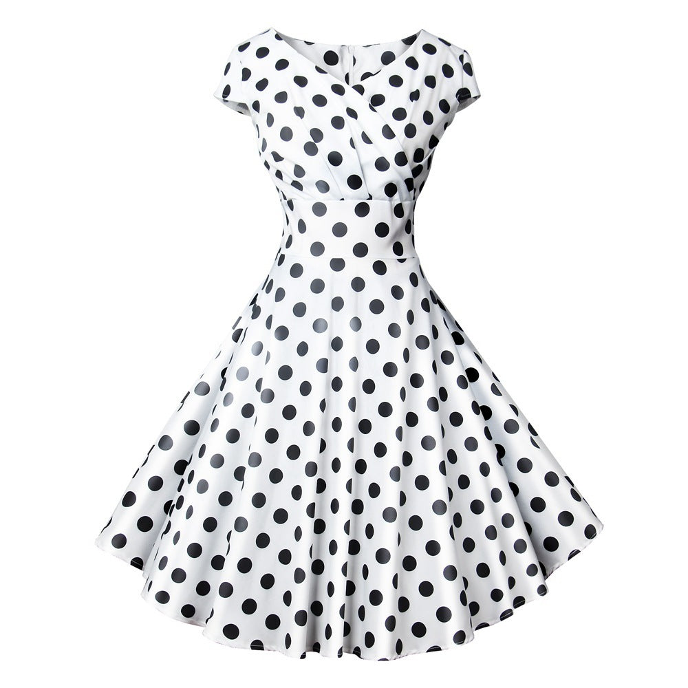 Hepburn Style Vintage Cocktail-jurk met Korte Mouwen en Printpatroon voor Dames & Plus-size