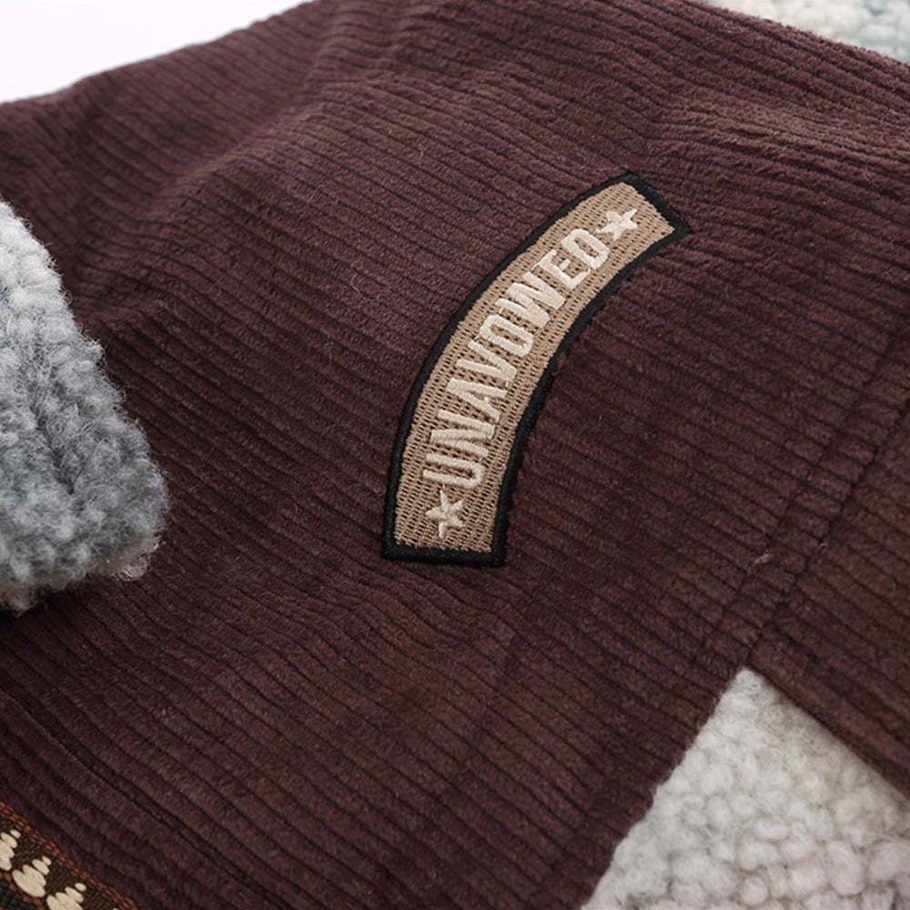 Casual Fashion Corduroy Fleece Jacket van Lamswol met Rits voor Heren