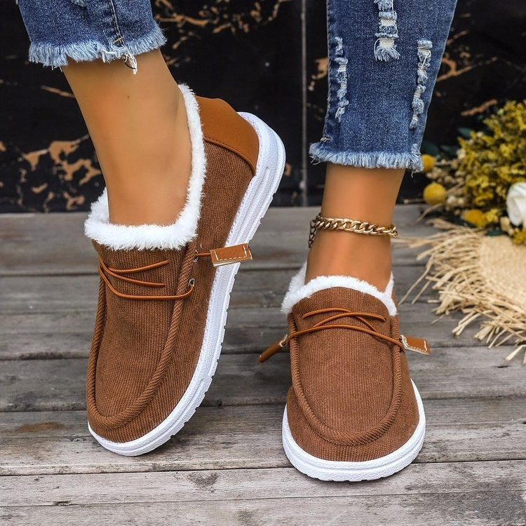 Europese en Amerikaanse Casual Warme Fluwelen Slip On Canvas Sneakers met Imitatie BontKant en Ronde Neus voor Unisex