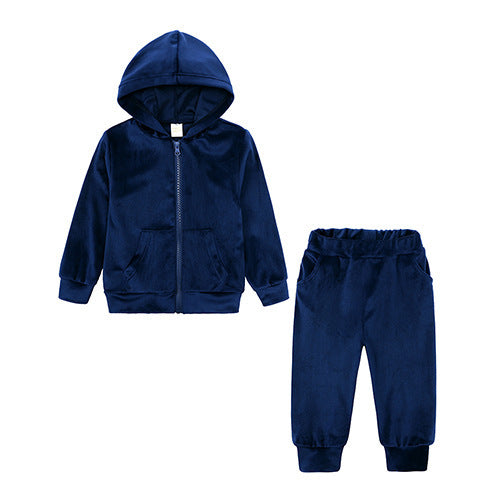 Kinderset 2-delig Fluwelen Sport Sweatvest met Capuchon & Broek voor Kinderen/Tieners