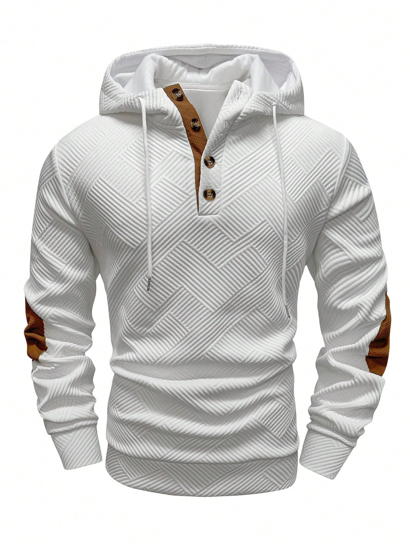 Trendy Effen Jacquard Losse Sport Hoodie Sweater Patched met Knoopsluiting en Trekkoord voor Heren