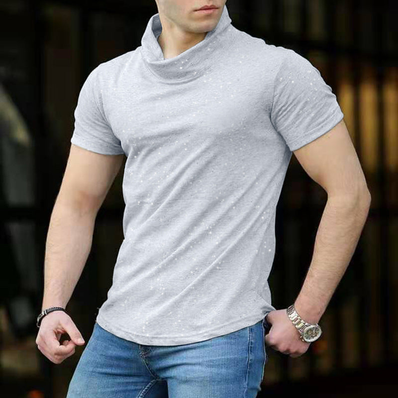 Amerikaanse Casual Madmext Slim-Fit T-shirt Coltrui in Effen Kleur met Stippen-print en Korte Mouwen voor Heren