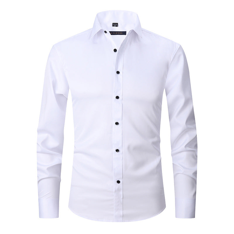 Casual/Business Slim-fit Stretch Overhemd met Lange Mouwen en Knoopsluiting voor Heren