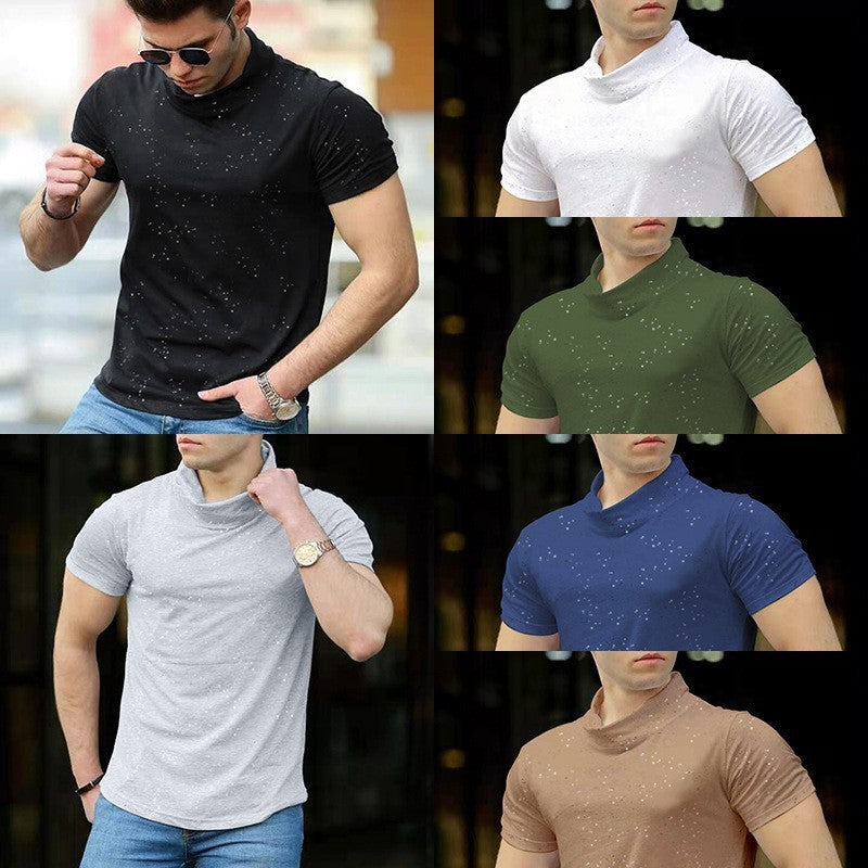 Amerikaanse Casual Madmext Slim-Fit T-shirt Coltrui in Effen Kleur met Stippen-print en Korte Mouwen voor Heren