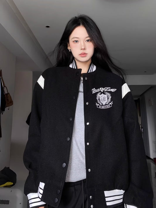 Amerikaanse Retro Gestreepte Honkbaljacket met Geometrisch-patroon voor Dames en Plus-size