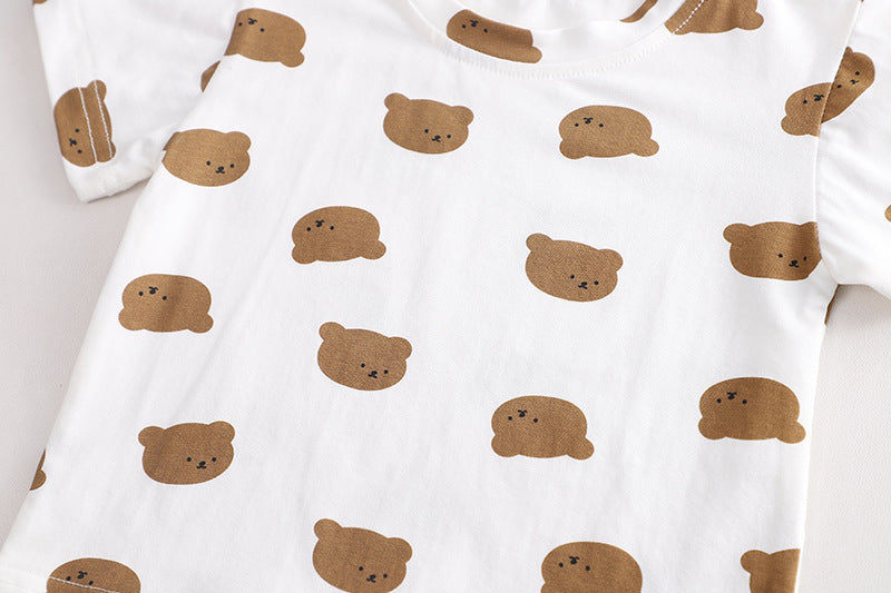 Tweedelig Outfit voor Jongens / Meisjes  T-shirt met Korte mouwen en Berenprint Jurk /Broekpak