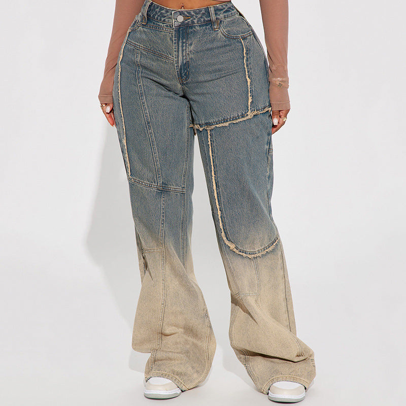 American Fashion Street Retro Washed Jeans met Patches voor Dames & Meisjes