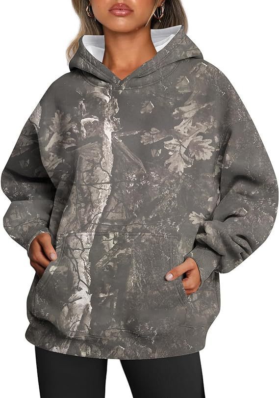Dames Camouflage Hoodie Maple Leaf Print Oversized
